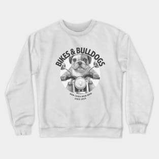 a cute baby bulldog riding on a motorcycle Sticker Crewneck Sweatshirt